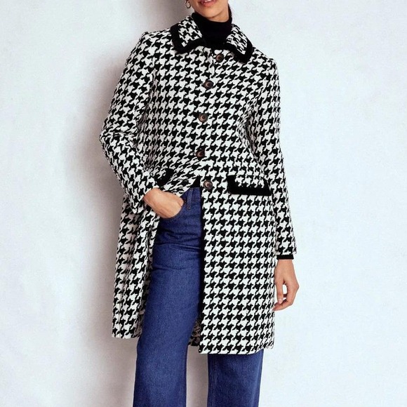 Boden Jackets & Blazers - Boden Edinburgh Swing Coat Black Dogstooth Coat Black White US 20-22R New W/ Tag